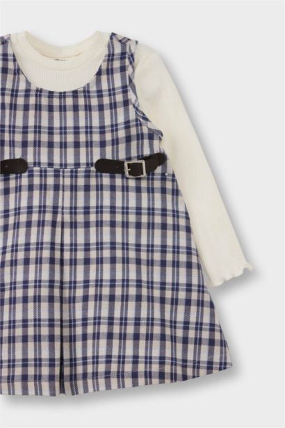 2'li Takım Uzun Kollu Tişört Kareli Elbise Kız Bebek