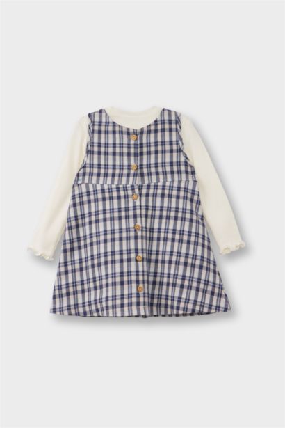 2'li Takım Uzun Kollu Tişört Kareli Elbise Kız Bebek