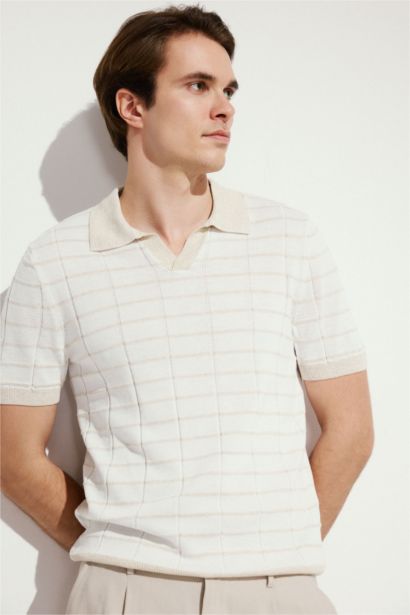 Linen Blended Short Sleeve Polo T-Shirt