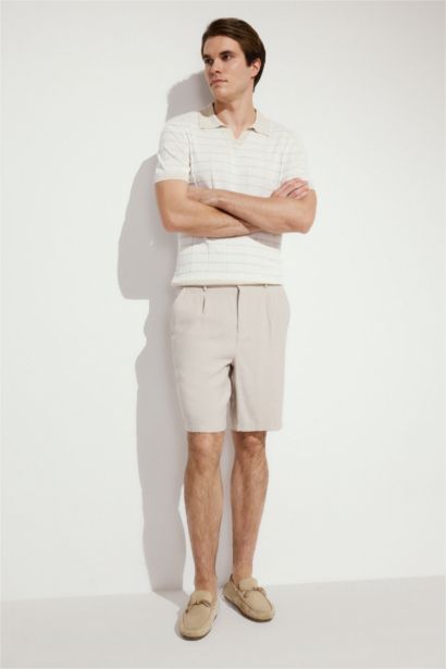 Linen Blended Short Sleeve Polo T-Shirt