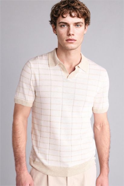 Linen Blended Short Sleeve Polo T-Shirt