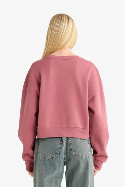 Bisiklet Yaka Baskılı Sweatshirt