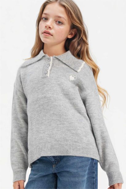 Girl Regular Fit Polo Collar Knit Pullover