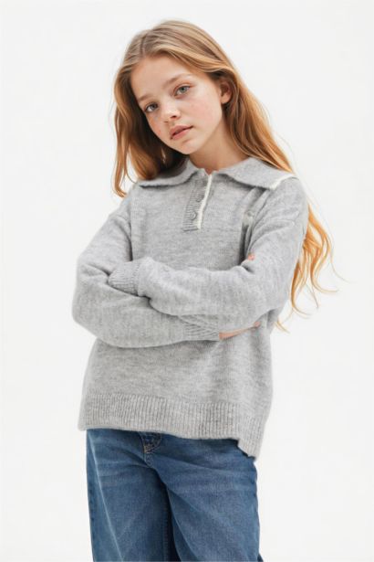 Girl Regular Fit Polo Collar Knit Pullover