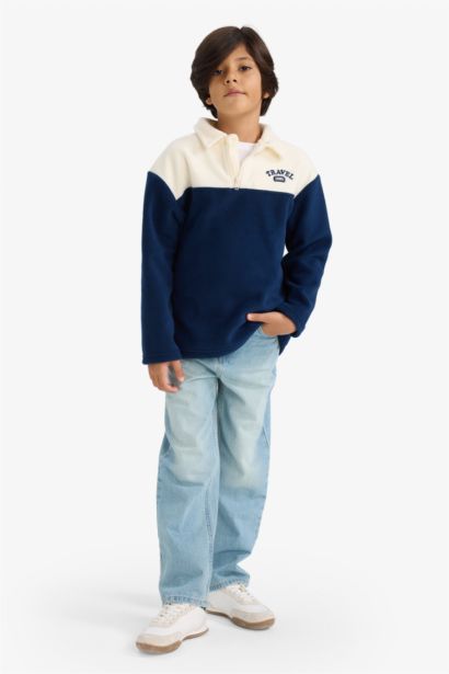 Boy Oversize Fit Printed Polo Collar Sweatshirt