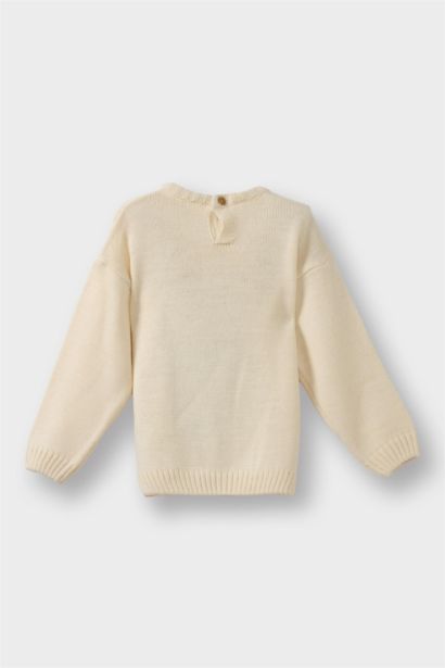 Büyük Yaka Ayı Baskılı Triko Kazak Kız Bebek