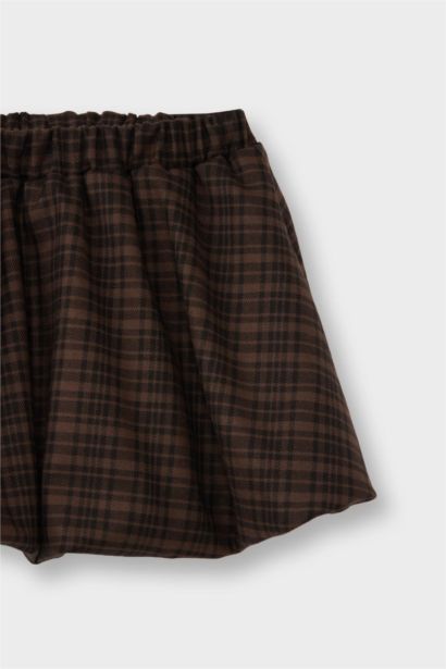 Kız Bebek Beli Lastikli Kareli Gofre Dokulu Etek