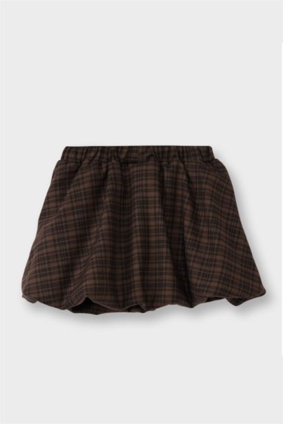 Kız Bebek Beli Lastikli Kareli Gofre Dokulu Etek