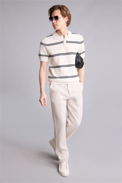 Standart Fit Çizgili Kısa Kollu  Polo Tişört