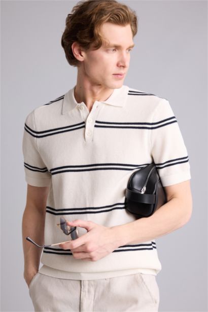 Standart Fit Çizgili Kısa Kollu  Polo Tişört
