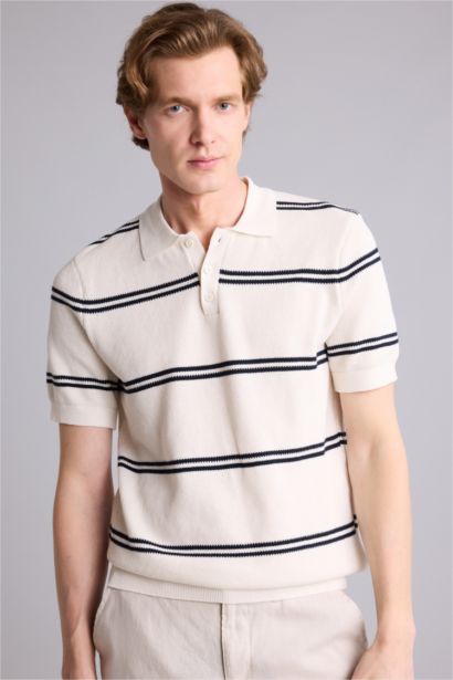 Standart Fit Çizgili Kısa Kollu  Polo Tişört
