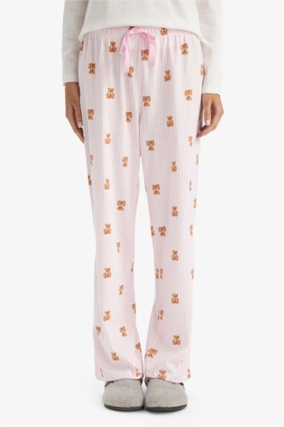 Pijama Takımı Regular Fit Ayı Baskılı Uzun Kollu Üst Desenli Uzun Alt