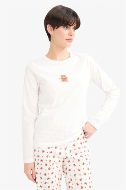 Pijama Takımı Regular Fit Baskılı Uzun Kollu Üst Desenli Uzun Alt