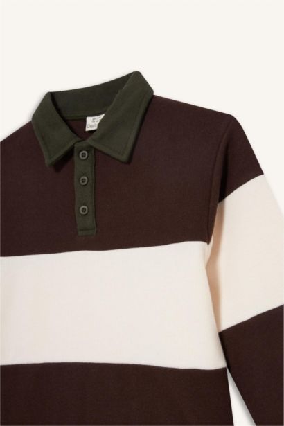 Erkek Çocuk Polo Yaka Renk Bloklu Sweatshirt 