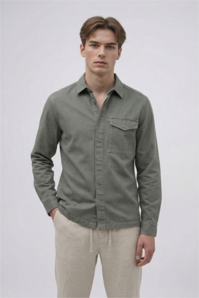 جاكيت قميص تويل اوفر سايز بياقة بولو