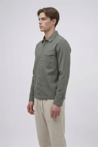 جاكيت قميص تويل اوفر سايز بياقة بولو