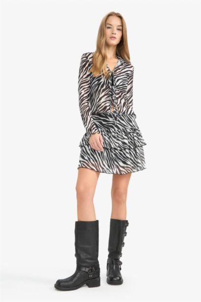 Coool Zebra Desenli Tulle Normal Waist Mini Knitted Skirt