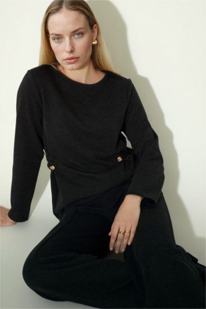 Regular Fit Boat Neck Pique Long Sleeve T-Shirt