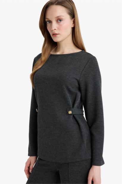 Regular Fit Boat Neck Pique Long Sleeve T-Shirt