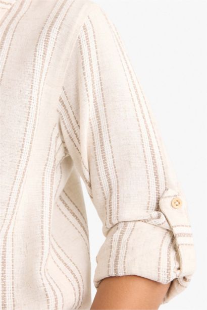 قميص مخطط ولادي كم طويل قصة عادية بياقة بولو