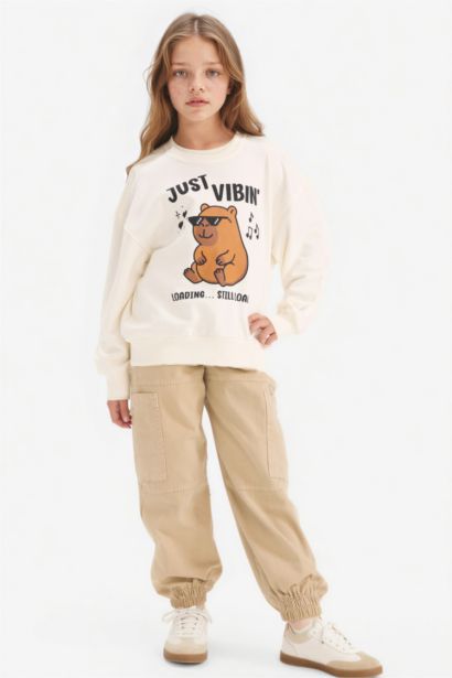 سويت شيرت بناتي قصة مريحة مطبوع