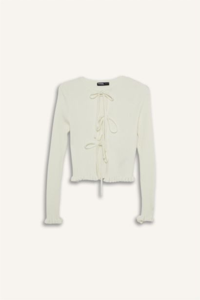 Slim Fit Crew Neck Tie Front Cardigan