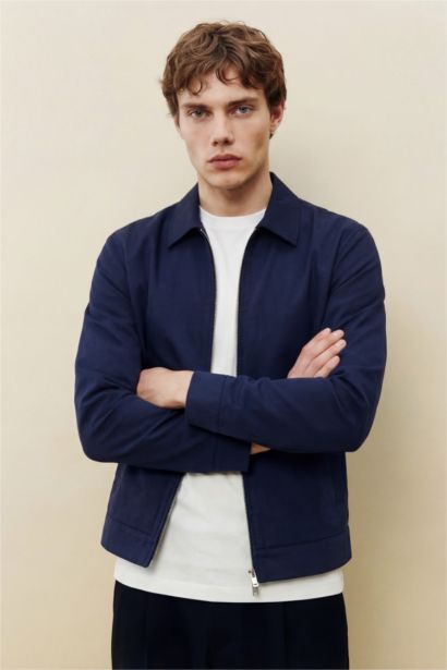 Regular Fit Shirt Collar Half Lined Zip-Up Jacket