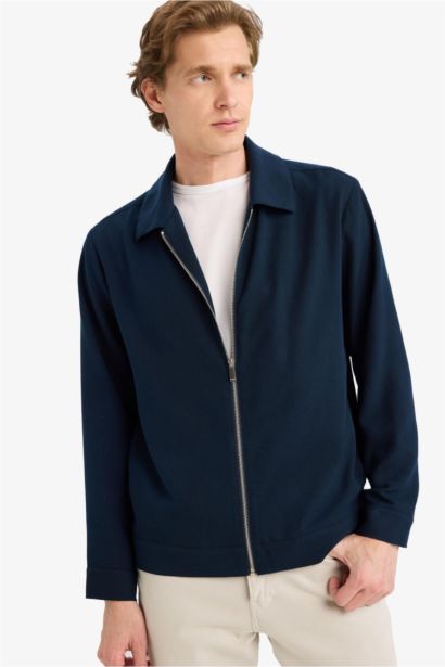 Regular Fit Shirt Collar Half Lined Zip-Up Jacket