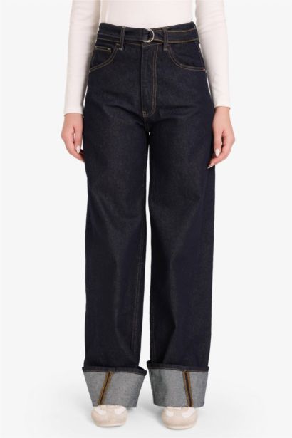 %100 Pamuk Straıght Wıde Yüksek Bel Jean Pantolon