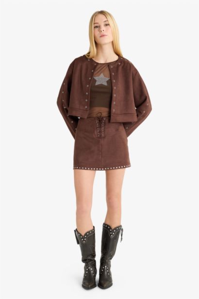 A-Line Regular Waist Cotton Lined Suede Mini Skirt