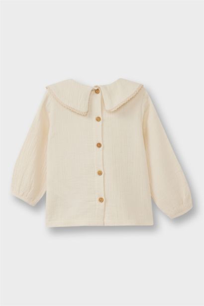 بلوزة بناتي فلورال ردن طويل موسلين قصة عادية