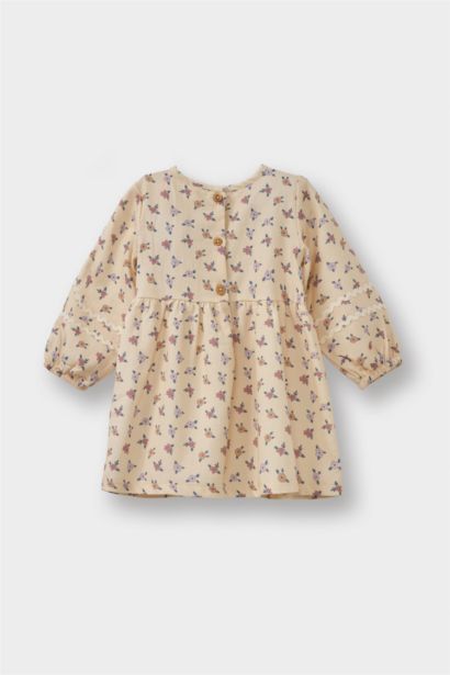Çiçekli Twill Elbise Kız Bebek