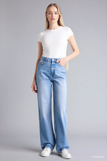Jean droit taille haute 100% coton