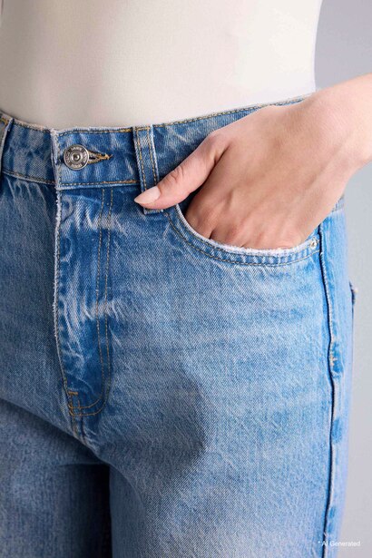 Jean droit taille haute 100% coton