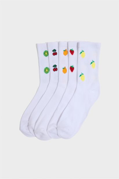 Kadın Meyve Desenli 5'li Pamuklu Uzun Çorap