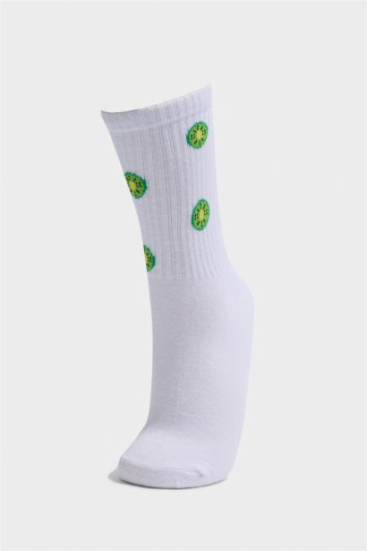 Kadın Meyve Desenli 5'li Pamuklu Uzun Çorap