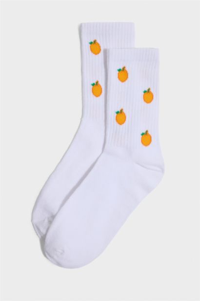 Kadın Meyve Desenli 5'li Pamuklu Uzun Çorap
