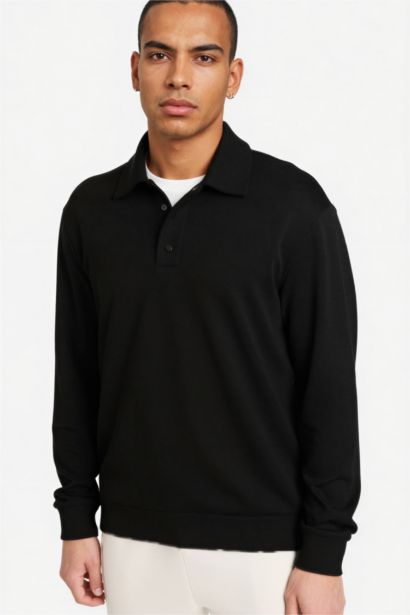 Standard Fit Polo Collar Modal Sports Sweatshirt