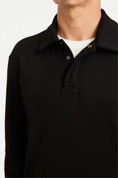 Standard Fit Polo Collar Modal Sports Sweatshirt