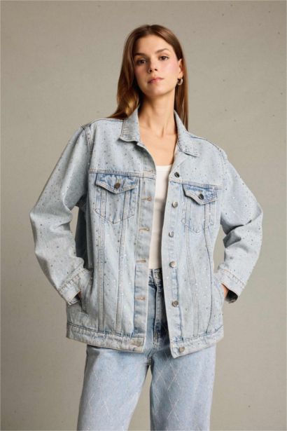 %100 Pamuk Düğmeli Cepli Denim Ceket