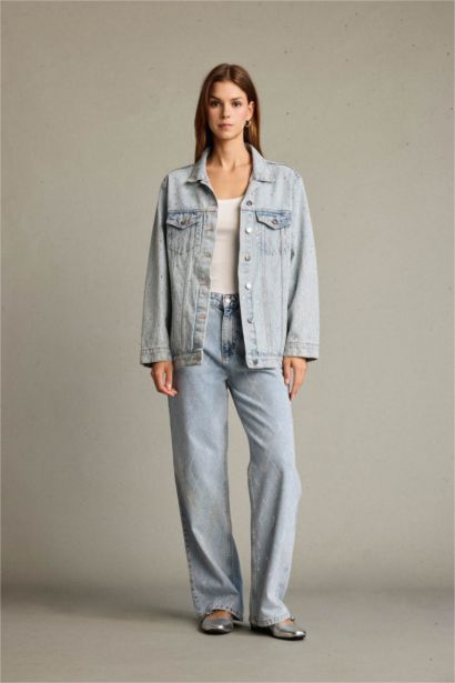 %100 Pamuk Düğmeli Cepli Denim Ceket