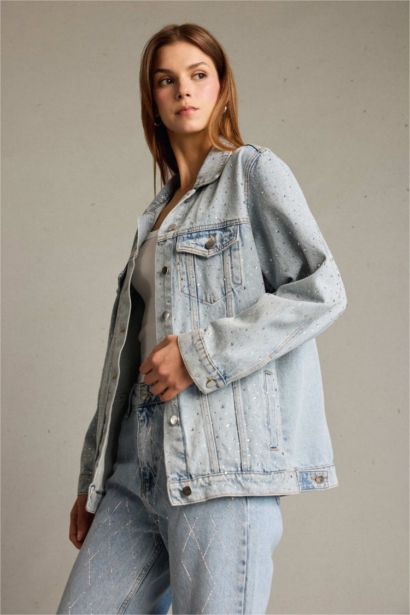 %100 Pamuk Düğmeli Cepli Denim Ceket