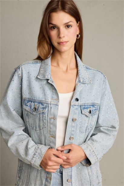 %100 Pamuk Düğmeli Cepli Denim Ceket