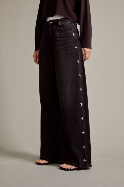 %100 Pamuk Relax Fıt Geniş Paça Jean Pantolon