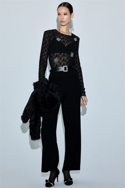 Straight Fit Regular Leg High Waist Trousers