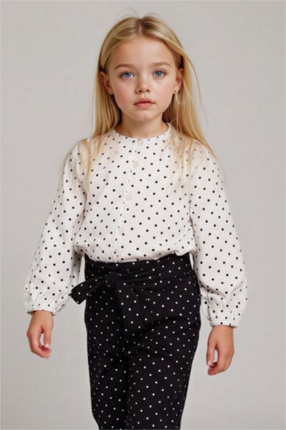 Baby Girl Polka Dot Raglan Sleeve Poplin Long Sleeve Shirt