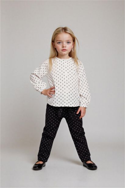 Baby Girl Polka Dot Raglan Sleeve Poplin Long Sleeve Shirt