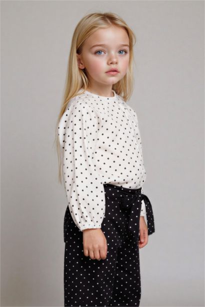 Baby Girl Polka Dot Raglan Sleeve Poplin Long Sleeve Shirt