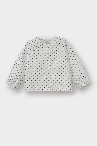Baby Girl Polka Dot Raglan Sleeve Poplin Long Sleeve Shirt
