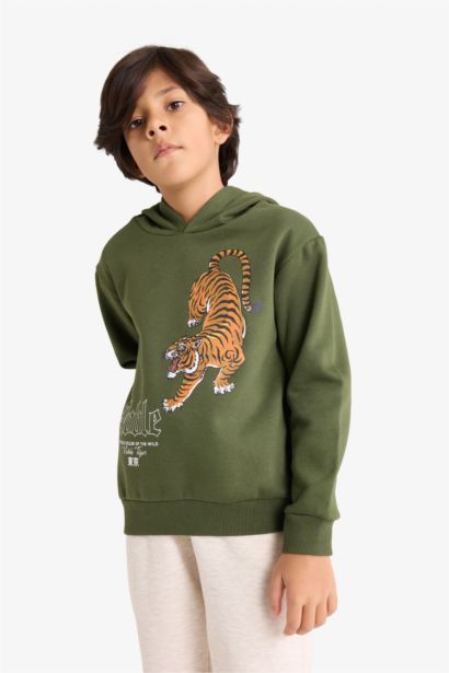 Boy Tiger Print Hoodie Back Printed 2 Piece Set